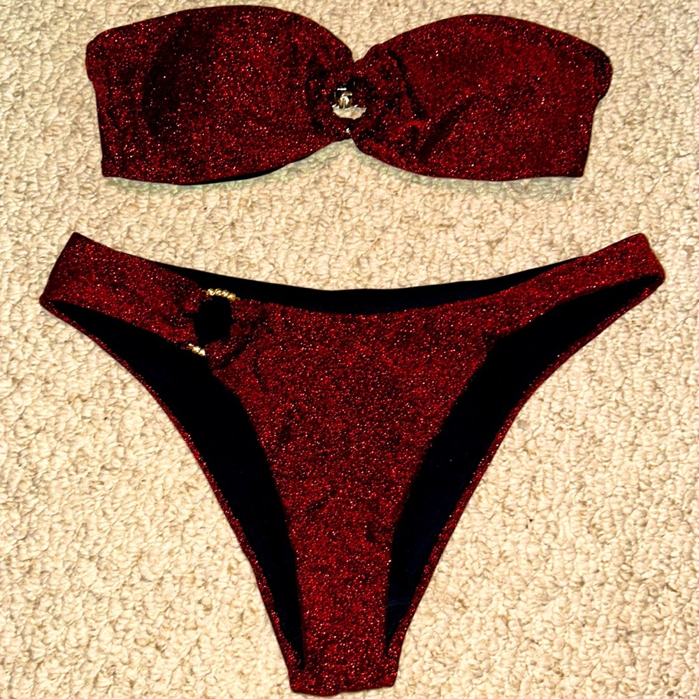 Zaful red glitter strapless bikini